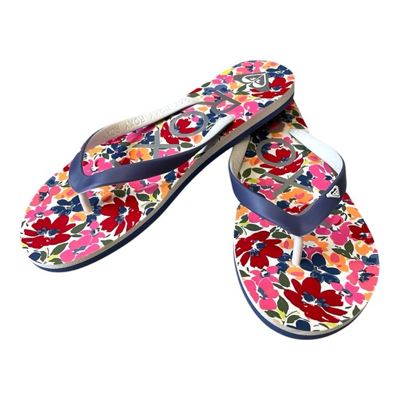 NEW Roxy Colorful Floral Flip Flops Size 8 Beach Surf Pool Summer Travel Sandal - Picture 1 of 5